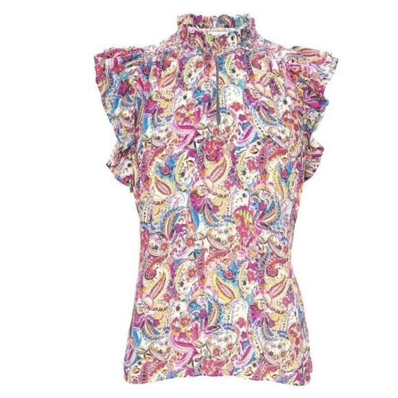 Robert Graham Women’s Blouse XL Paisley Print Pink Flutter Short Sleeve Top $248 - Picture 1 of 8